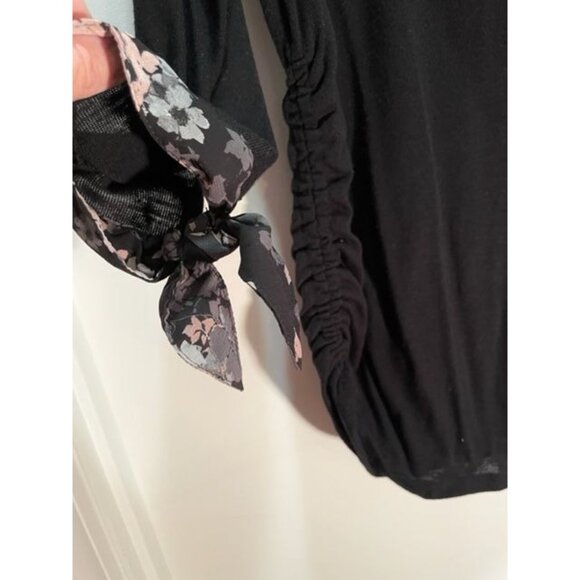 Blouse Medium Black Long Sleeve with Floral Cuffs & Separate Floral Scarf, ELLE - Picture 6 of 10